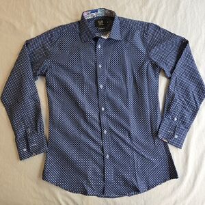 Elie Balleh Boys Modern Fit Button Down Blue Geometric Microdot Pattern Italian